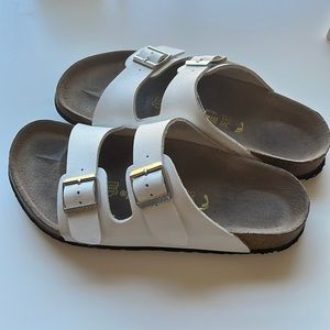 Birkenstock Arizona White Silver Double Buckle Sandals Size 38
